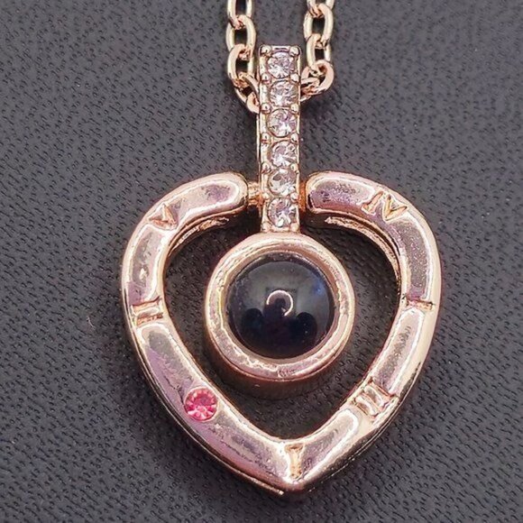 Rose Golden Heart-Shaped Pendant with Microprinting NWOT - Picture 3 of 8